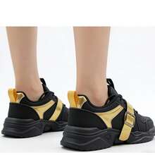 Women's Casual Sports Shoes, Black & Gold Buckle, Soft Material, Soft Sole, Thick Platform Shoes - Black Gold - View 8