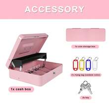 HOMEYUER Locking Cash Box With Lock,Money Box With Cash Tray,Lock Box With Key,Money Saving Organizer,11.81Lx 9.45Wx 3.54H Inches - Xem 3