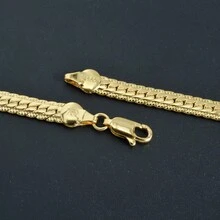 欧美风 18k 镀金 750 意大利紧密扁平编织项链 街头嘻哈风格 男士日常时尚百搭 - 金色 - 查看 2