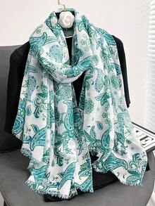 1条新款腰果印花围巾，适合春秋季佩戴，女士穆斯林头巾，柔软轻盈，清新优雅，长款轻薄防晒围巾，日常旅行拍照，防晒披肩，家庭度假礼物 - 彩色 - 查看 7