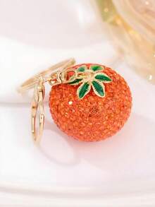闪亮橙色柿子钥匙扣，镶满水钻的包包挂件，女士幸运时尚钥匙圈，时尚包包和汽车钥匙配件，绝佳礼物之选 - 橘色 - 查看 1