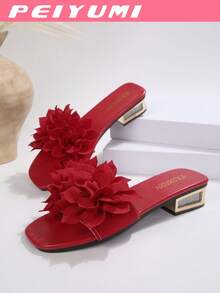 PEIYUMI 女士简约低跟水钻凉鞋，优雅时尚高跟鞋，适合海滩、派对及其他场合 - 紅色 - 查看 6