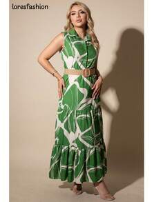 Maxi Vestido para  Mujer de Verano con Estampado Abstracto y Floral en Tonos Verde Oliva y Blanco, Diseño Sin Mangas con Cuello Camisero, Vestido Ligero y Fluido con Cinturón Ajustable que Define la Cintura y Realza la Silueta, Botonadura Frontal Decorativa que Aporta Elegancia y Funcionalidad, Corte de Cintura Alta que Alarga las Piernas y Estiliza la Figura, Falda Midi con Movimiento Suave y Detalle Estampado Romántico en el Dobladillo, Prenda Fresca y Transpirable Ideal para Primavera y Verano, Perfecta para Oficina, Trabajo, Citas, Fiesta, Invitada de Boda, Vacaciones, Playa o Salidas Casuales, Vestido Versátil que Combina con Tacones, Sandalias o Alpargatas para un Look Chic y Sofisticado, Estilo Femenino Moderno y Atemporal para Mujeres de 20 a 45 Años que Buscan Moda, Romanticismo y Elegancia en una Sola Prenda - Verde militar - Ver 6