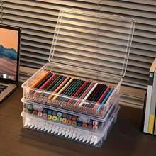 Hộp đựng bút chì dung lượng lớn, hộp đựng bút sáp màu bằng nhựa số lượng lớn, có nắp đậy, hộp đựng đồ thủ công, bút đánh dấu, có thể xếp chồng lên nhau, thích hợp cho bàn học, văn phòng phẩm, trang trí văn phòng, giá đựng bút, phụ kiện văn phòng. - lớn - Xem 9