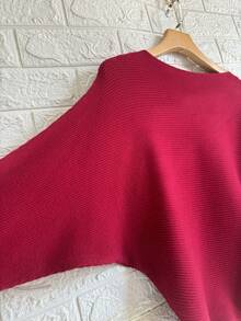 Women's Cold Weather Sweater, Batwing Ribbed Modal Casual Winter - 紅色 - 查看 2