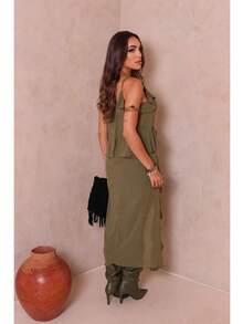 Maria Women's Tunic Dress, Long With Ruffles And Slit, Boho Elegant Spring/Summer 2026, Casual, Chic And Sophisticated - 綠色 - 查看 5