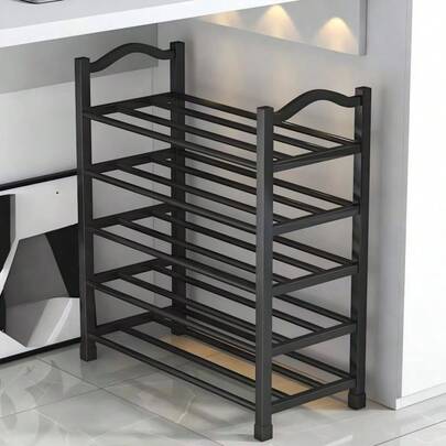 5-Tier Metal Shoe Rack, Adjustable Shoe Organizer Shelf, Stackable Shoe Storage Rack, Suitable For Entryway, Hallway, Living Room, Closet, Black