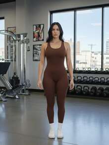 Ribbed Seamless High-Waisted Sports Jumpsuit For Gym And Yoga YQ-1185 - Coffee Brown - View 2