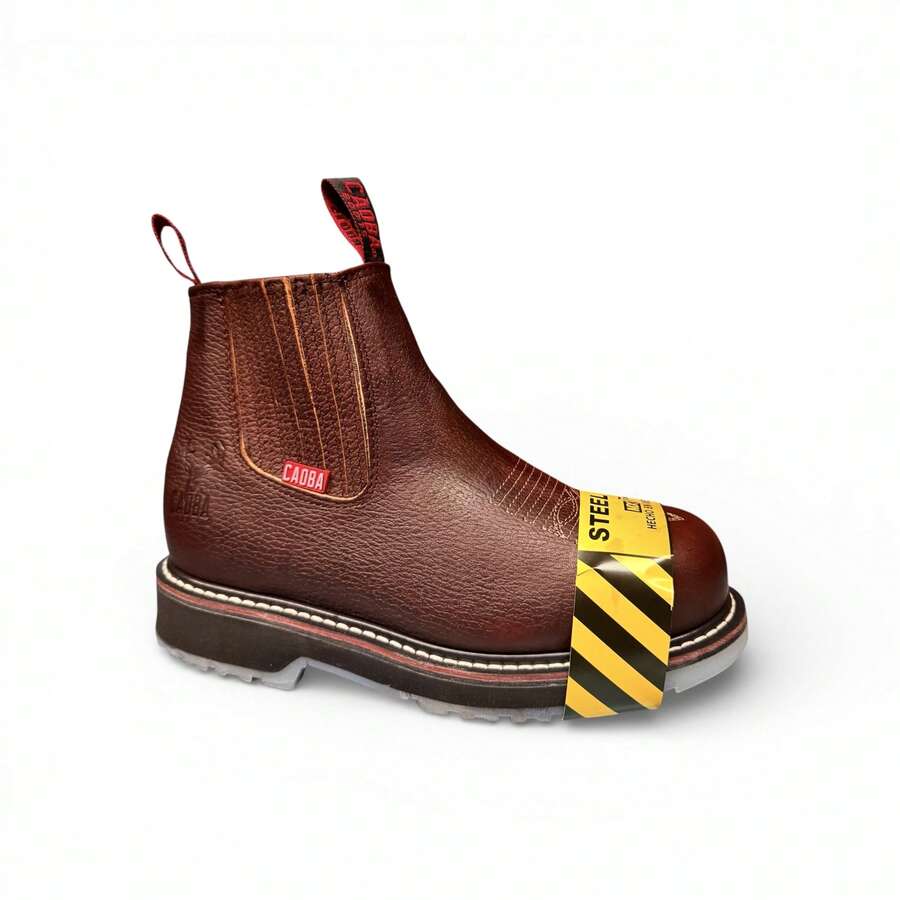 Botin De trabajo Casco Acero Piel Cosido Hombre Caoba Boots suela hielo doble densidad