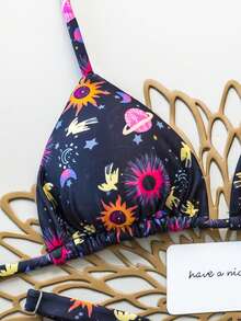 2pcs/Set Cosmic Element Sexy Backless Tie-Front Swimwear Bikini, Suitable For Spring/Summer, Beach, Resort, Stage And Concert Vacation - Multicolor - View 4