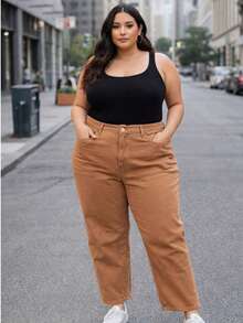 Comfortable Straight-Leg Mom Jeans In Plus Size. - Óxido marrón - Ver 1