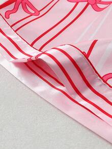 Bộ đồ ngủ nữ tay ngắn và quần short bằng vải poplin in họa tiết sọc và nơ - Hồng - Xem 7