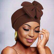 1. A Chic African-Style Headscarf For Women - Fashionable Solid Color Headscarf With A Large Bow, Elastic Polyester Chemo Cap, Machine Washable - Perfect For New Year And Holiday Celebrations - 白色 - 查看 10