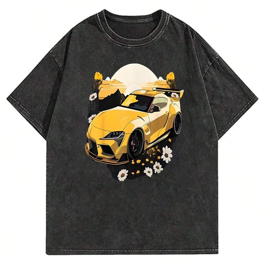 JDM Supra MK5 GR Daisy Flowers 2JZ Stance Graphic T-Shirt T-Shirt - màu đen - Xem 1