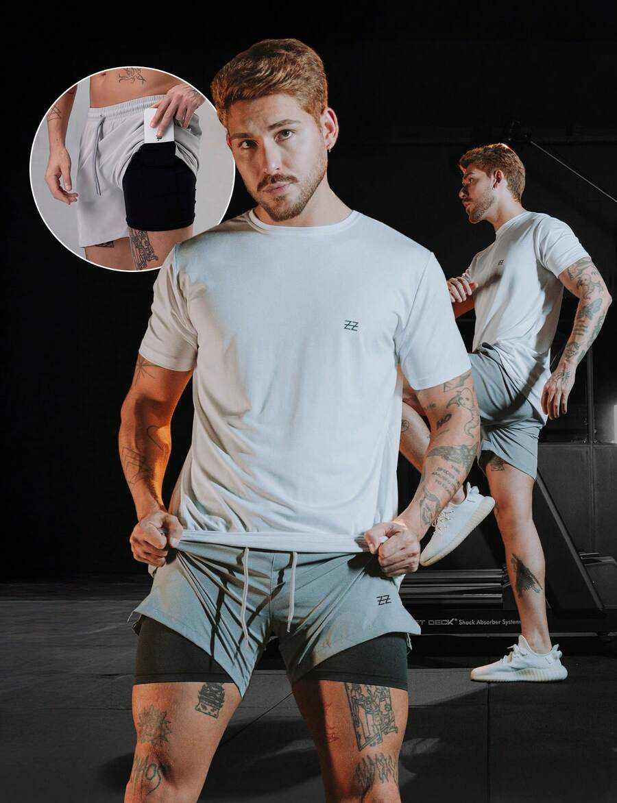 Logo Compression Shorts - Grey - View 1