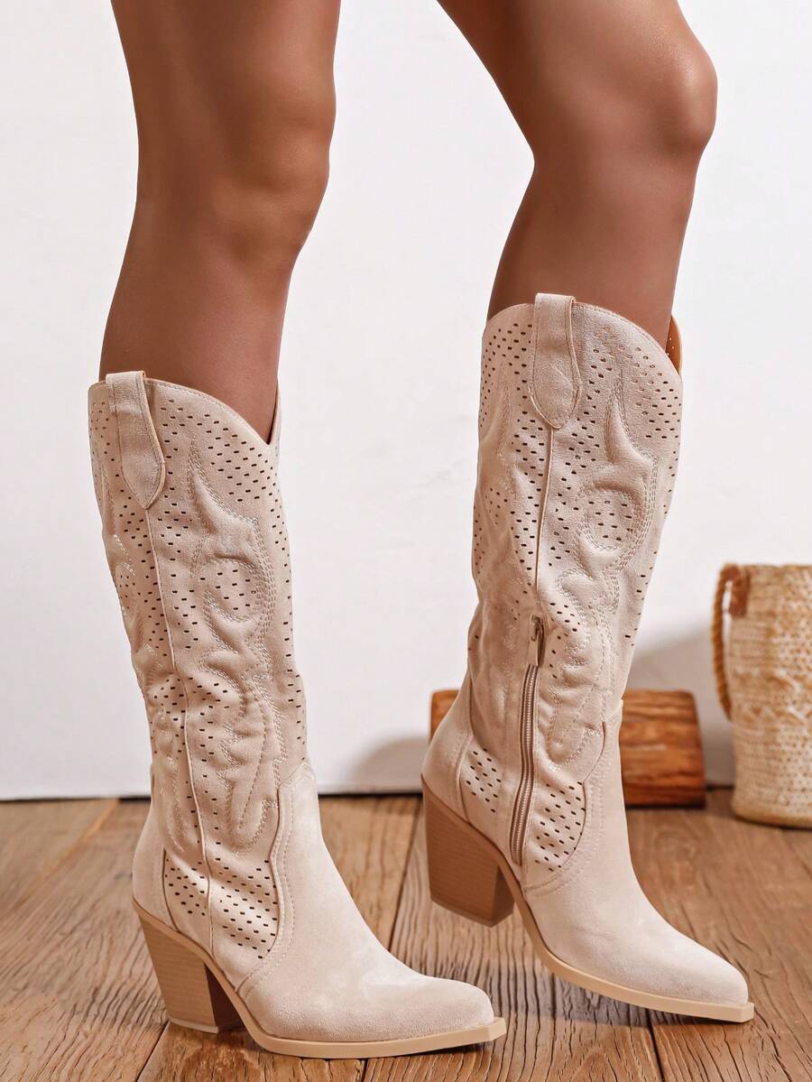 Fashionable Women's Western Boots For Spring And Summer - Beige - View 1