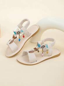 1 Pair Girls' Bohemian Style 2026 New Soft Non-Slip Flat Sandals, Suitable For Summer Wear - Beige - View 5