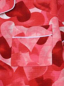 爱心印花女士短袖长裤睡衣套装 - 紅色 - 查看 4