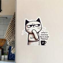 "What If Everyone Else Is Underthinking?" Cat Magnet: Black & White Feline With Chin-On-Paw, An Existential Takedown Disguised As A Cute Face – Deep Fridge Humor - A - View 3