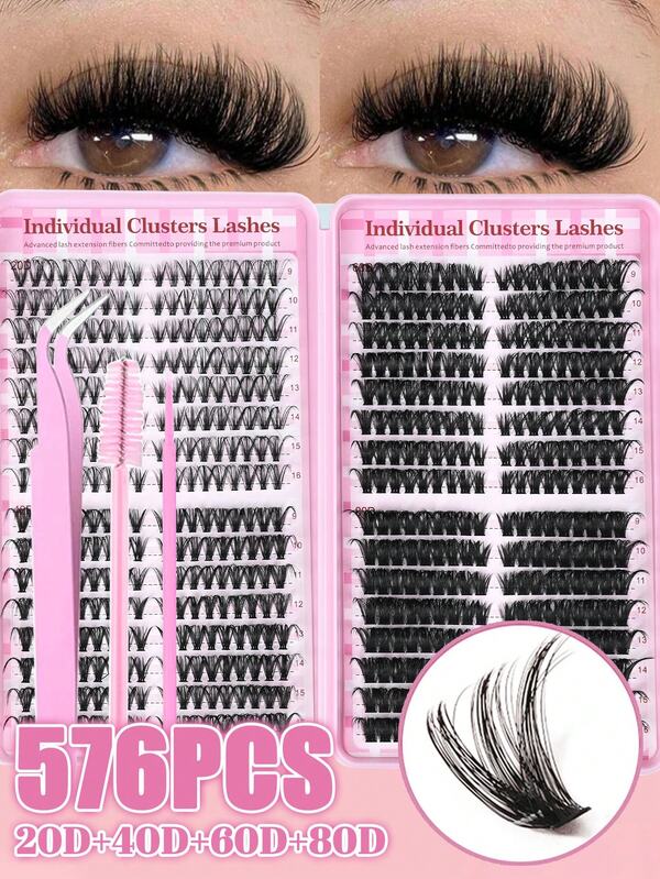 A Set Of 576 D-Shaped Cluster False Eyelashes, A Large-Capacity Artificial Eyelash Set, DIY Eyelashes, Super Thick, Large-Capacity Single Eyelash Booklet, Suitable For Beginners, Suitable For Daily Delicate Eye Makeup, The Eyelashes Are Lightweight And Reusable, Suitable For Everyday Use And Other Occasions, Cluster Eyelashes, Single Eyelashes, False Eyelashes, Artificial Eyelashes.