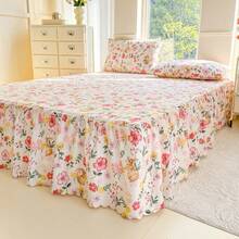 1 pezzo Copripiumino con stampa floreale morbido e delicato sulla pelle, senza federe, stile principessa arricciato, caldo e romantico, design con fascia elastica per adattarsi al materasso, adatto per camera da letto, camera degli ospiti, tutto l'anno, rimovibile e lavabile in lavatrice, decorazione per la casa - Multicolore - Visualizzare 7