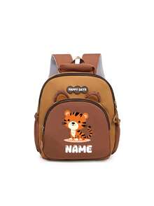 Personalized Mini Patchwork Animal Backpack, Custom Name Bear Dinosaur Giraffe Lion Bag, School And Travel Backpack With Chain Clasp Design - Black - View 5