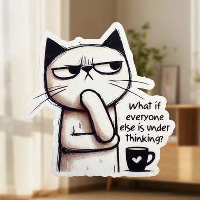"What If Everyone Else Is Underthinking?" Cat Magnet: Black & White Feline With Chin-On-Paw, An Existential Takedown Disguised As A Cute Face – Deep Fridge Humor