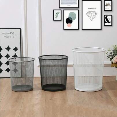 铁艺垃圾桶，家用垃圾桶，大/中/小号，金属网，圆形敞口储物桶，办公室垃圾桶