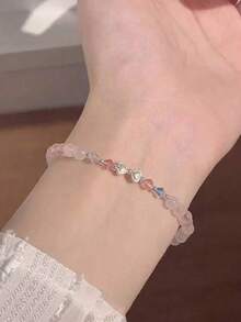 1条公主风水晶串珠手链，简约可爱设计，女孩友谊礼物 - 粉色 - 查看 1