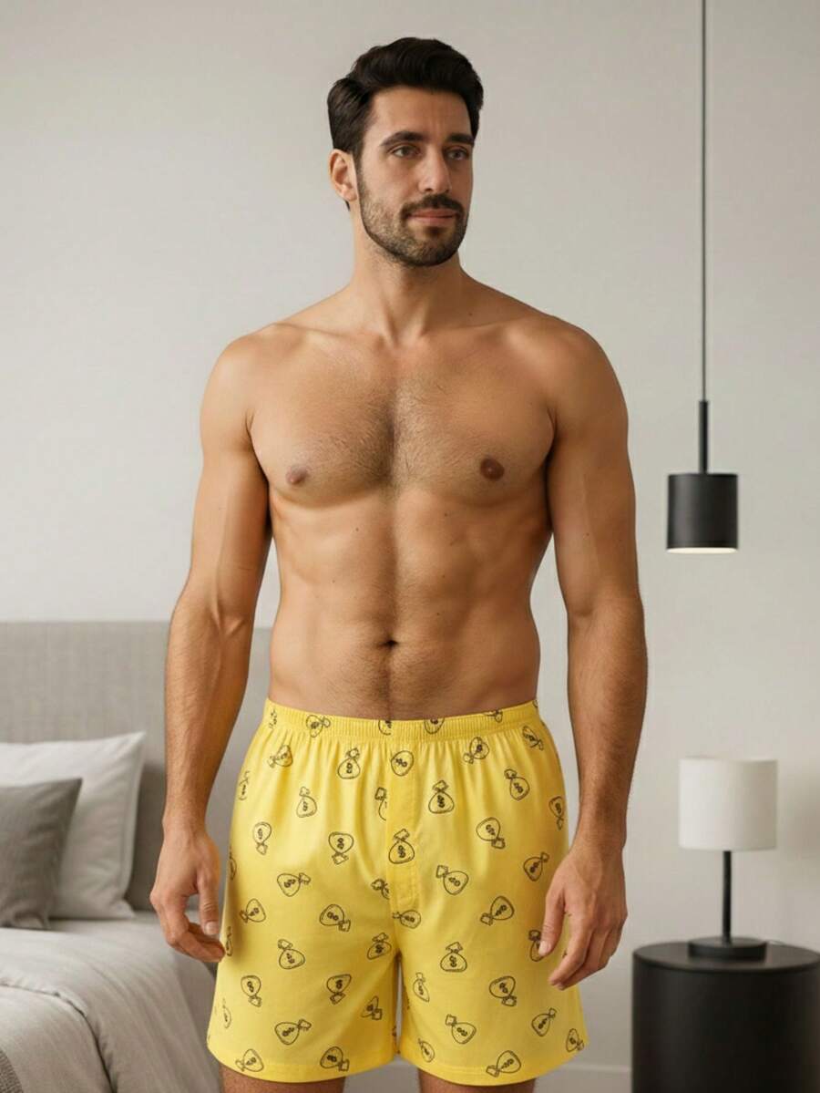 Men's Canção Underwear Pajamas Adult Sleep Shorts - Màu vàng - Xem 1