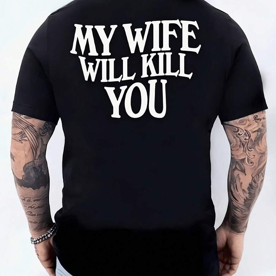 Funny My Wife Will Kill You Warning T-Shirt – Bold Relationship Graphic Tee Tee Comfortable Men Tops - 款式 - 查看 1