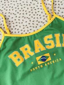 Baby Look Cropped Slim Fit Tank Top Brazil Virginia Suplex Summer Selection Cup - Green - View 4