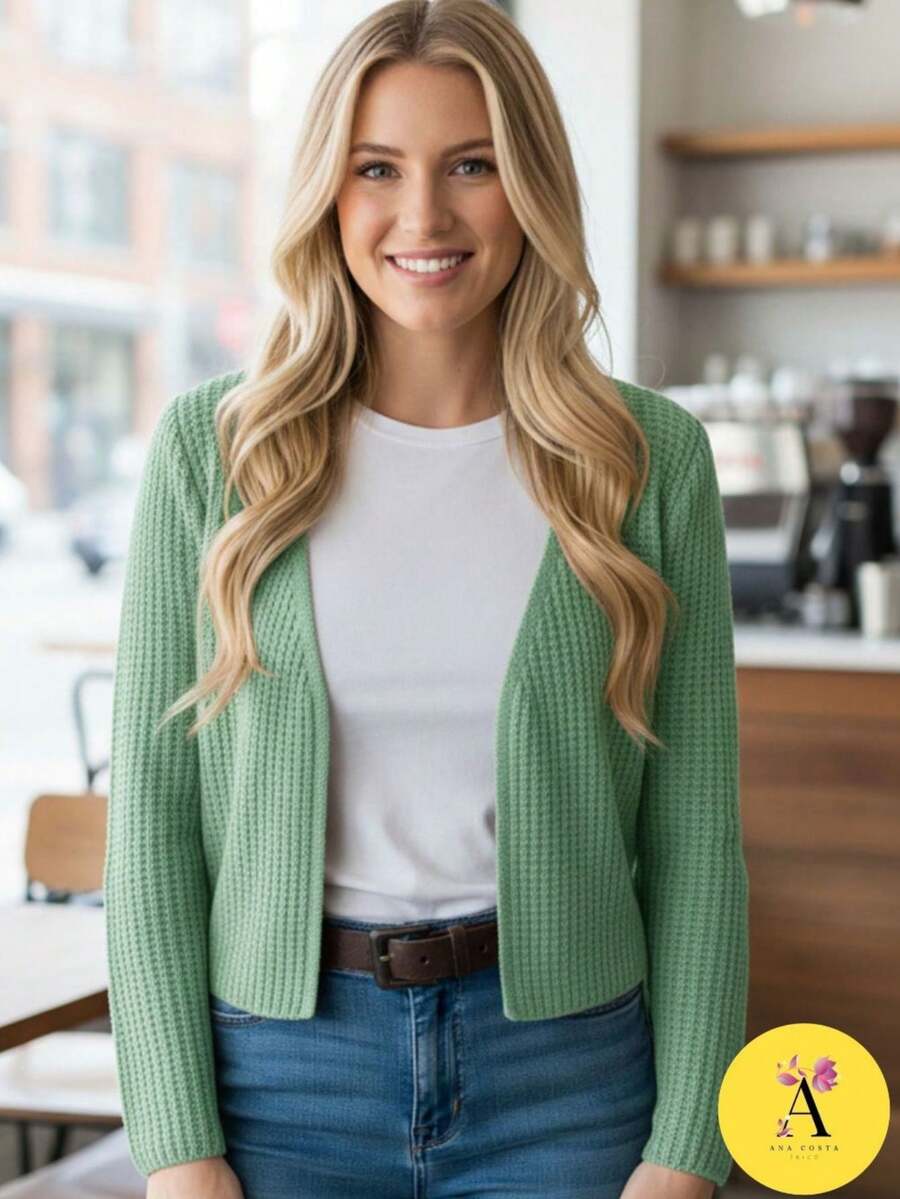 Women's Knitted Coat, Long-Sleeved Blouse, Buttonless, Basic Knitwear, Winter Fashion - Mint Green - View 1