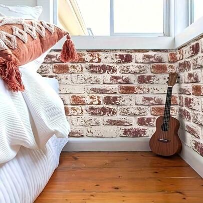 One Roll Of Wallpaper. Brick Pattern Series Self-Adhesive Wallpaper Roll - Easy To Install, Removable. Suitable For Kitchen, Bedroom, Bathroom, Home And Commercial Decoration, As Well As Festive Atmosphere Arrangement.