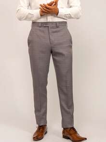 Men's Tailored Dress Pants, Light Gray Checkered Pattern, Double Waistband, Raw Hem, Slim Fit - 淺灰色 - 查看 2