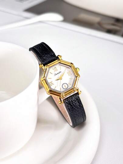 SUNLIFEX 1pc Fashionable And Elegant Vintage Hexagonal Leather Strap Women's Quartz Watch, Compact And Exquisite, Casual Style. Suitable For Various Occasions: Daily Wear, Office Wear And Gatherings. A Perfect Gift For Ladies, Women's Watch Accessory.