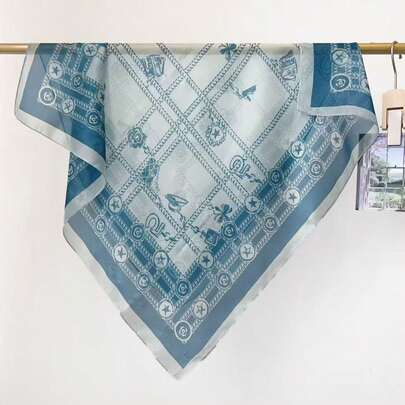 1pc Geometric Pattern Bohemian Polyester (Polyester) New Scarf For Women, Retro Elegant Neckerchief, Suitable For All Seasons