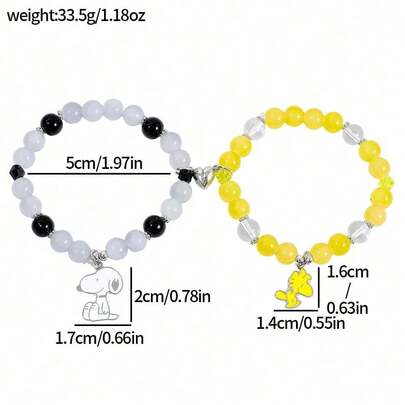  1 Set/2 piezas Pulsera de magnética de Snoopy, pulsera de personaje de dibujos animados unisex, regalo para vacaciones/Día de San Valentín/Año Nuevo (estilo aleatorio)