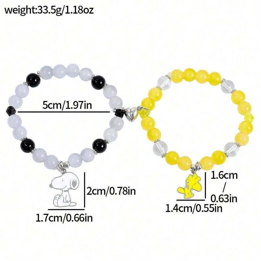 SNOOPY 1套/2件装磁性史努比友谊手链，卡通人物手链，男女通用，节日/情人节/新年礼物（随机款式） - 彩色 - 查看 1