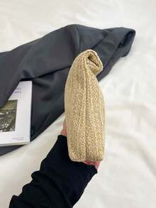 Túi xách thời trang màu trơn, chất liệu PU, dung tích lớn, nắp gập có khóa nam châm, hình vuông, họa tiết da cá sấu, túi xách nữ đa năng dùng cho dự tiệc, buổi tối, phù hợp cho phụ nữ đi du lịch và mua sắm. - Màu Khaki - Xem 8