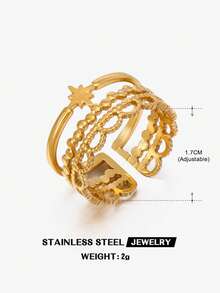 1枚18K镀金不锈钢个性化嘻哈星形八角星开口戒指，适合女性日常及派对佩戴 - 金色 - 查看 4