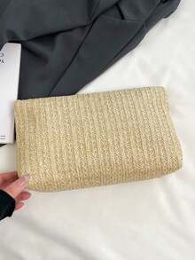 Túi xách thời trang màu trơn, chất liệu PU, dung tích lớn, nắp gập có khóa nam châm, hình vuông, họa tiết da cá sấu, túi xách nữ đa năng dùng cho dự tiệc, buổi tối, phù hợp cho phụ nữ đi du lịch và mua sắm. - Màu Khaki - Xem 10