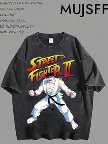 Camiseta Vintage Lavada de Alta Calidad y talla grande Vendida II Ryu | Camiseta Gráfica Clásica Stance | Tela de Mercancía de Juego 100% Algodón Cómoda, Convirtiéndola en el Mejor Regalo para Amigos y Fanáticos ZZS001 - Negro - Ver 4