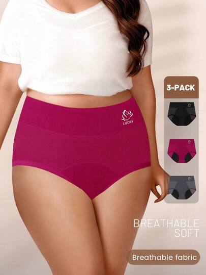 3pcs Plus Size Women's Menstrual Period Triangular Underwear, Leak-Proof, Moisture-Wicking, Breathable Mesh