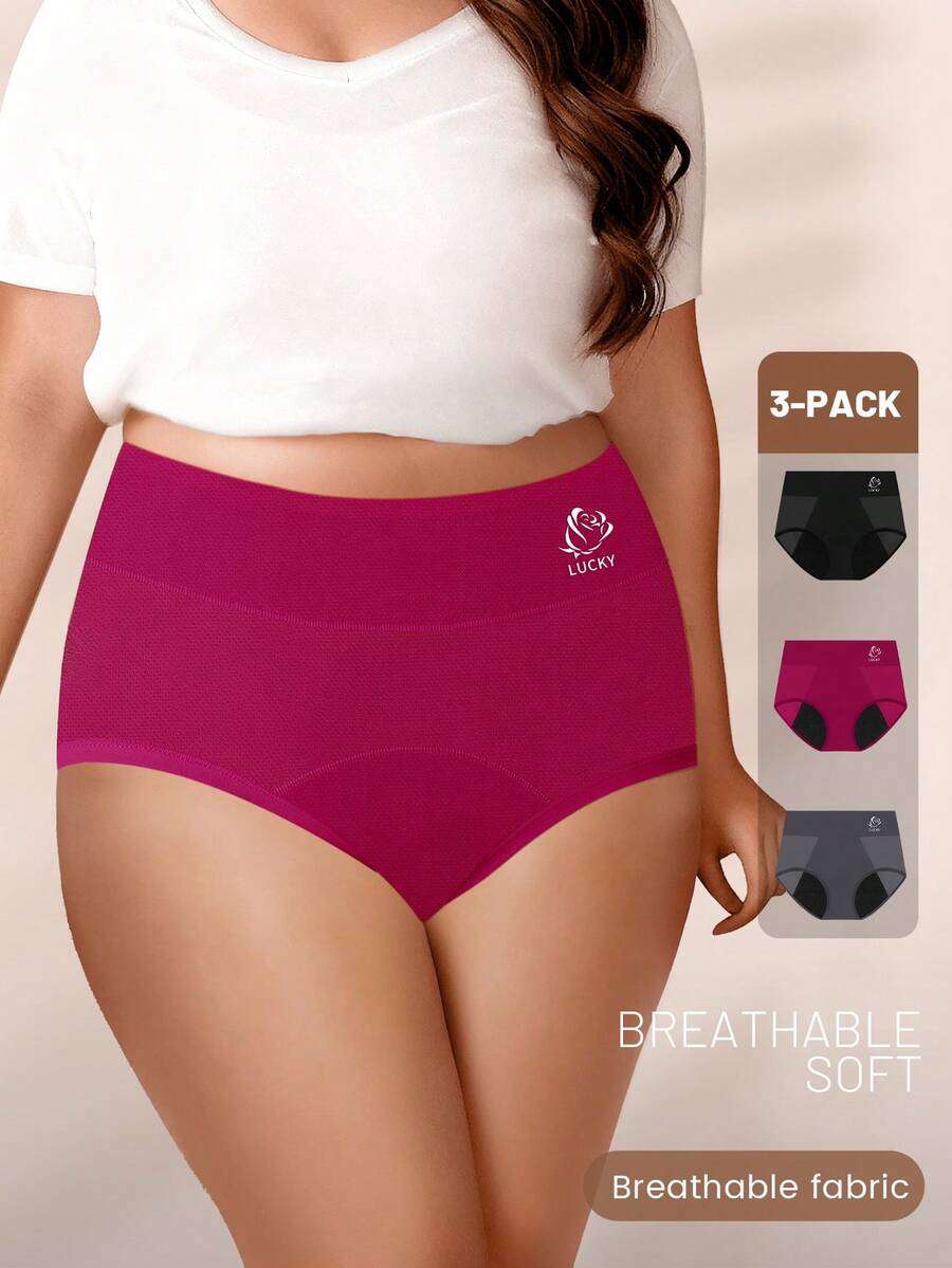 3pcs Plus Size Women's Menstrual Period Triangular Underwear, Leak-Proof, Moisture-Wicking, Breathable Mesh