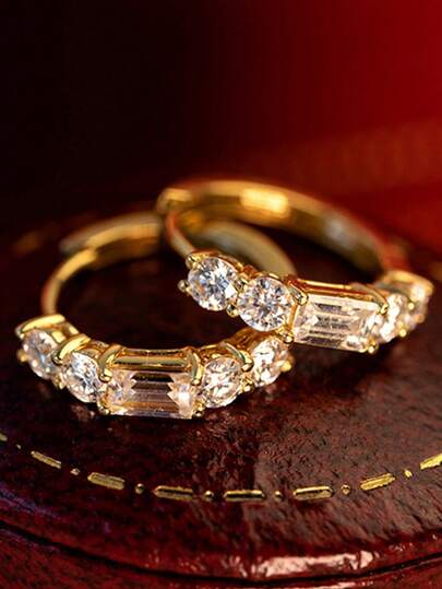 1 Pair Elegant Cubic Zirconia Hoop Earrings For Women For Wedding Engagement Anniversary Party Jewelry Valentine's Day Gift