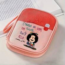 1pc Mafalda Print Pattern Portable Medicine Bag, Easy-To-Identify Pill Graphics, Oxford Fabric, Zipper Compartment Design, Suitable For Travel And Outdoor Emergency, Available In Gray, Red, Green, Pink Colors (Bag Only, No Medicine Included) Pill Box Pill Case Pill Containers Hospital Bag First Aid Kit Medicine Organizer Medicine Storage Bag Cruise Essentials Vacation Essentials Travel Stuff - Multicolor - View 2