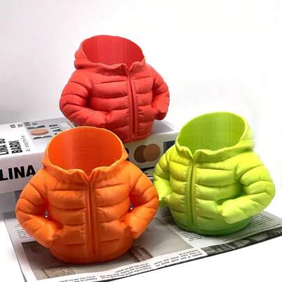 3D Printed Down Jacket Pen Holder, Cup Sleeve & Coaster, Novelty Desktop Decor, Creative Student Gift