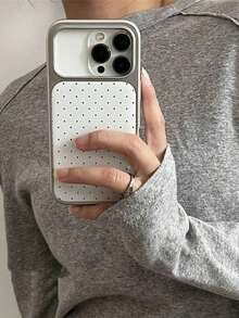 Delicate White Polka Dot Electroplated Silver Edge Phone Case Compatible With  17 Pro Max, 14, 15 Pro, 16, 16 Pro Max, 17, Soft Protective Cover,Phone Case  14,Cover,Fundas Para , 14 Cases,Case  16 Pro,Funda Para  17 Pro - style1(1pc) - 查看 1