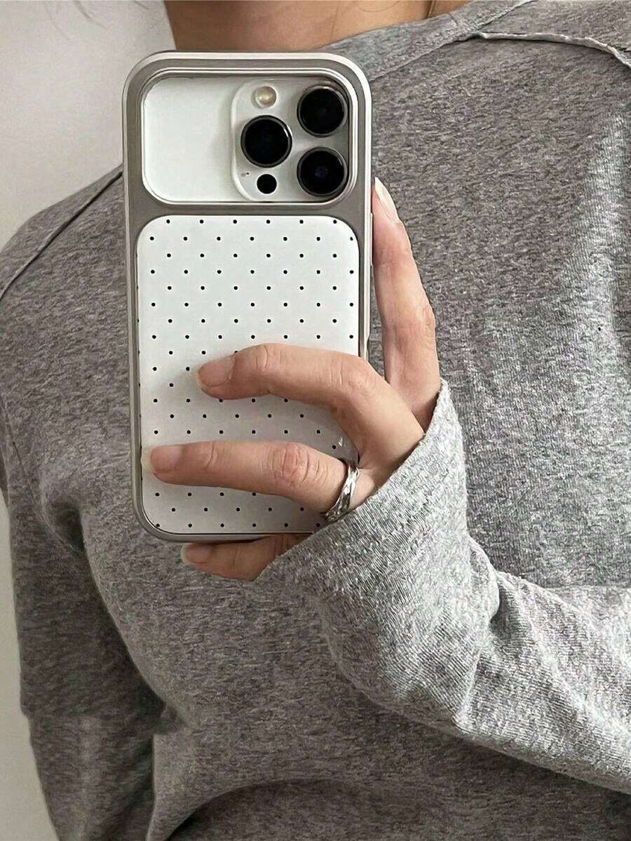 Delicate White Polka Dot Electroplated Silver Edge Phone Case Compatible With  17 Pro Max, 14, 15 Pro, 16, 16 Pro Max, 17, Soft Protective Cover,Phone Case  14,Cover,Fundas Para , 14 Cases,Case  16 Pro,Funda Para  17 Pro - style1(1pc) - 查看 1